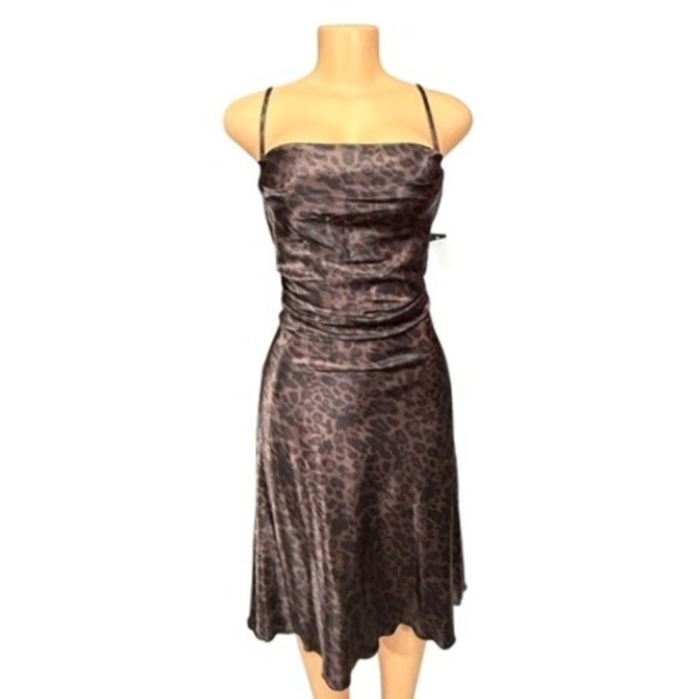 Bebe Leopard Print Cowl Neck Spaghetti Strap Midi Dress Size M‎